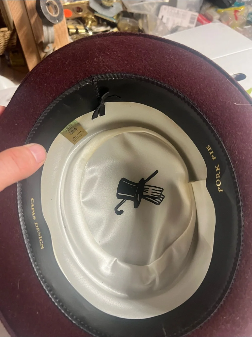 Burgundy Woolfelt Pork Pie Hat with Feather Trim
